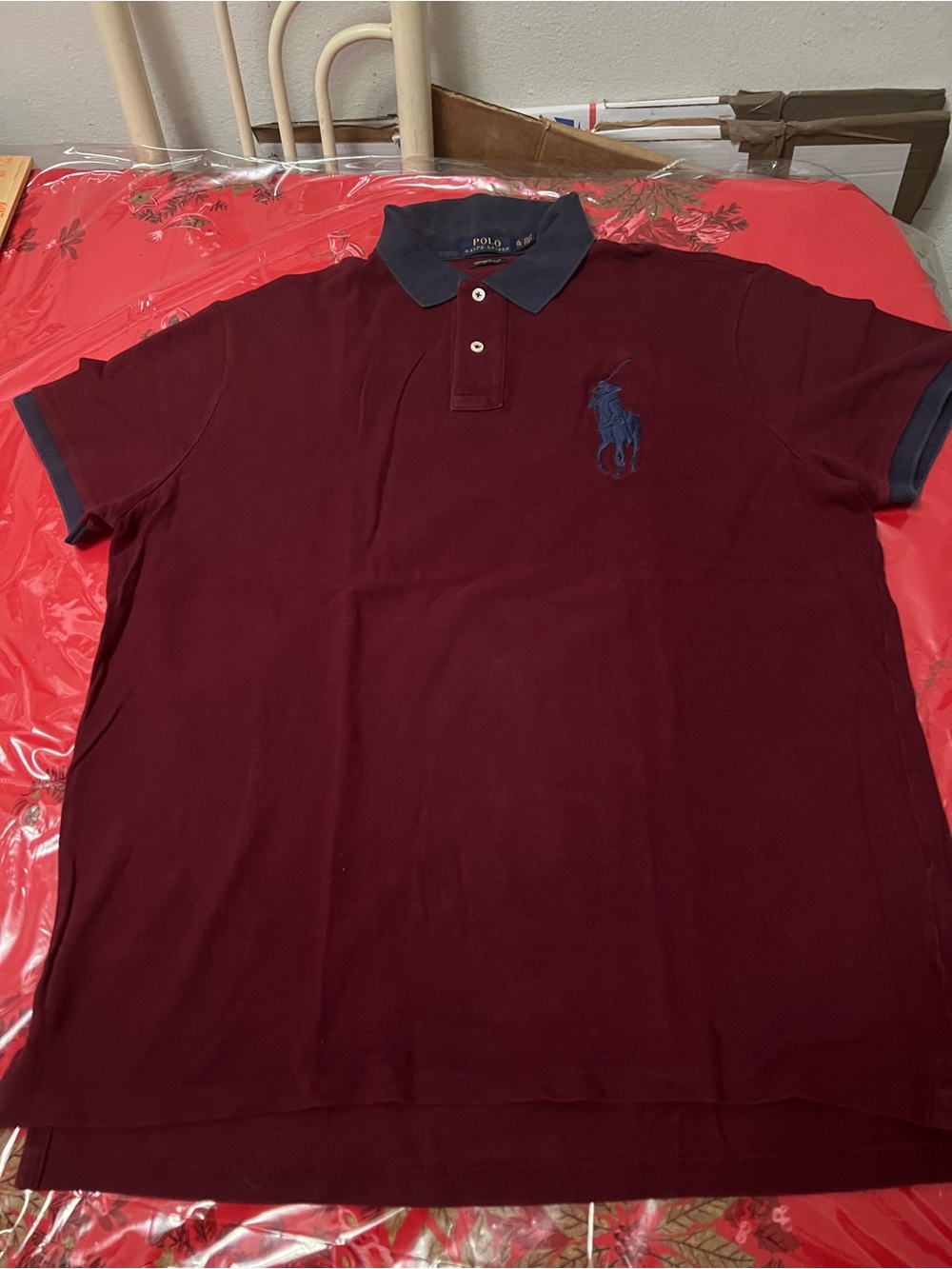 Polo by Ralph Lauren mens Sz XL custom fit Big Pony maroon with navy accents